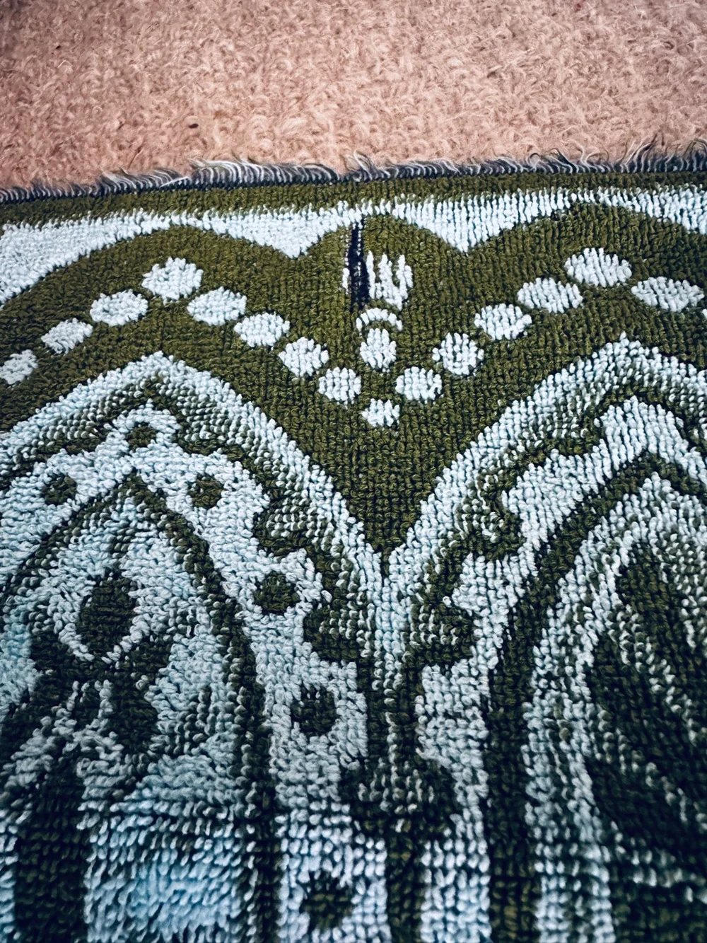 Vintage Martex Ornate Olive Green Turquoise Decorative Hand Towel